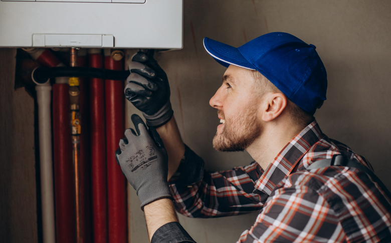 Service Man Adjusting House Heating System